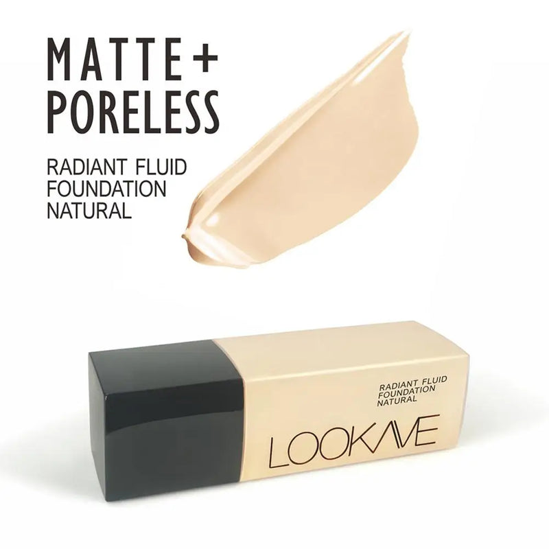 LOOKAVE Liquid Foundation Long Lasting Full Coverage Natural Matte Liquid Foundation Moisturizing Concealer CC Cream Base Makeup