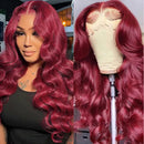 13x4 99J Burgundy Lace Front Human Hair Wigs For Women Brazilian Body Wave Red Hair Lace Wigs HD Lace Frontal Wigs Remy Plucked
