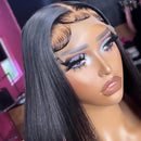 13x4 Bone Straight Transparent Lace Front Wig Human Hair 34 Inch Pre Plucked Lace Frontal Wigs Natural 180 Density For Women