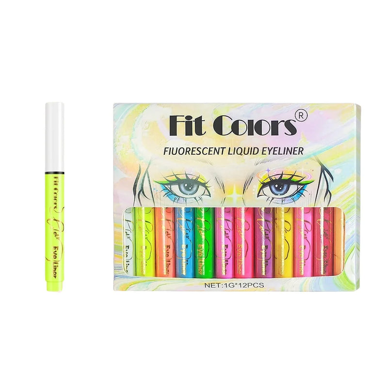 Fit Colors 12pcs/set colorful liquid UV waterproof Fluorescent Eyeliner Face Body Paint Pen long-lasting easy to remove