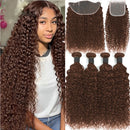 #4 Brazilian Water Wave Human Hair 3/4Bundles With Closure 4x4 13x4 HD Transparent Lace Frontal Virgin Raw Human Hair Extensions