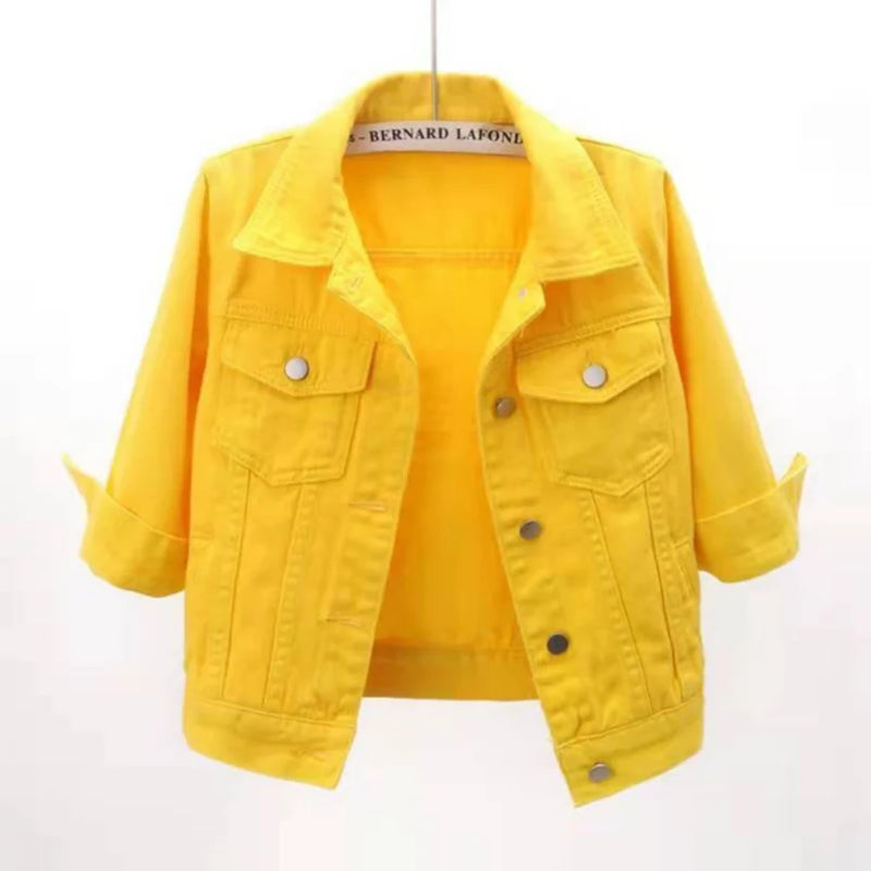 Women Denim Jacket Spring Autumn Short Coat Pink Jean Jackets Casual Tops Purple Yellow Purple Blue Loose Tops Lady Outerwear