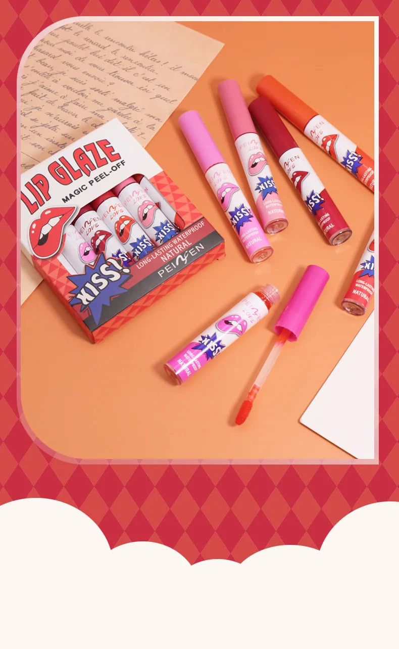 6 Colors Tattoo Magic Color Lip Stain Lip Tint Long Lasting Waterproof Lipstick Sets for Women Peel Off Colored Matte Sexy Color