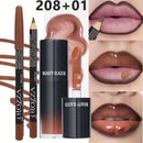 2pcs Velvet Lip Makeup Set - Long-Lasting Lip Liner Ideal Valentine'S Day Gift, Lipstick Lip Lipliner Set Cosmetics Combo