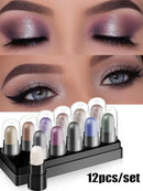 Eyeshadow Pencil Set 12 Colors Waterproof Long Lasting Glitter Shimmer Eye Shadow Pen Highlighter Stick Eyes Makeup Tools