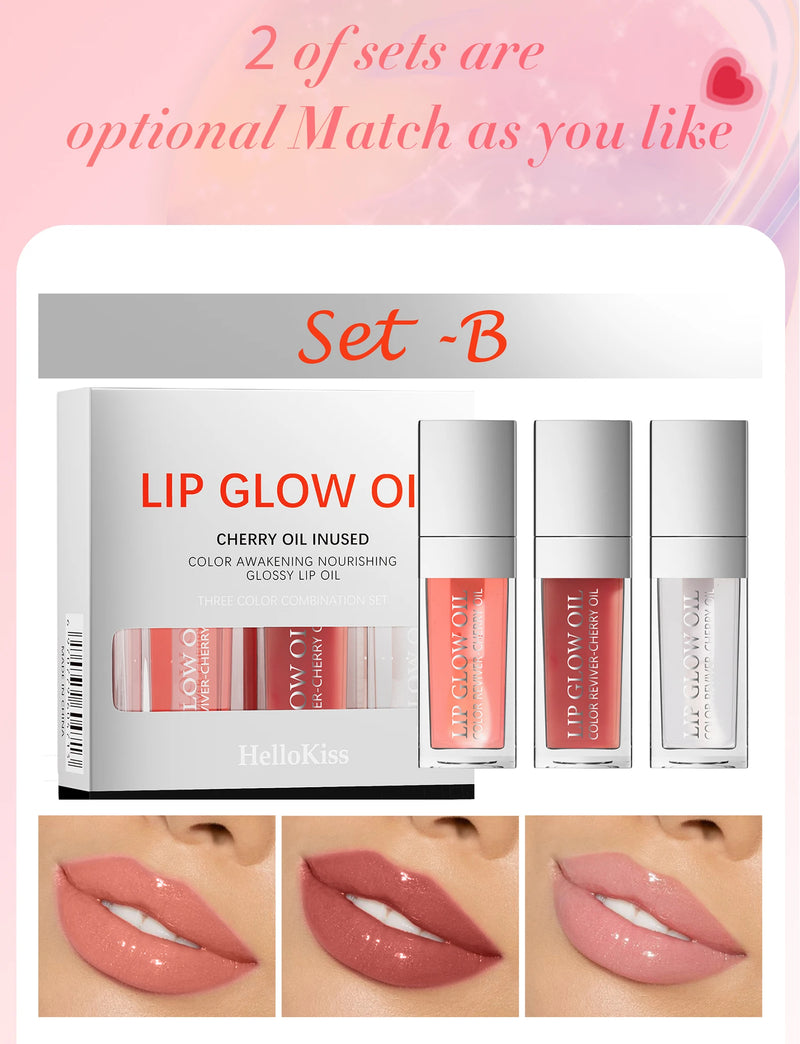 Crystal Jelly Moisturizing Lip Oil Set Lip Gloss Makeup Sexy Plump Lip Glow Oil Tinted Lip Plumper Set