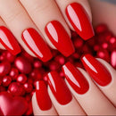24Pcs Christmas Red Press On False Nails With Adhesive Short Ballerina Coffin Fake Nails DIY Full Cover Tips Manicure Tool