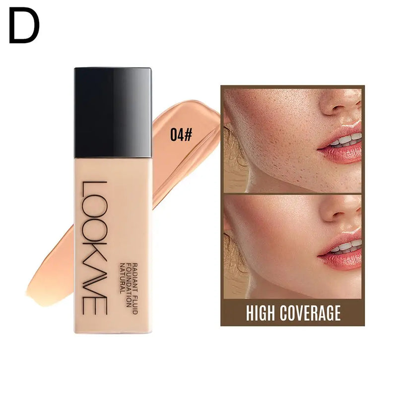 LOOKAVE Liquid Foundation Long Lasting Full Coverage Natural Matte Liquid Foundation Moisturizing Concealer CC Cream Base Makeup