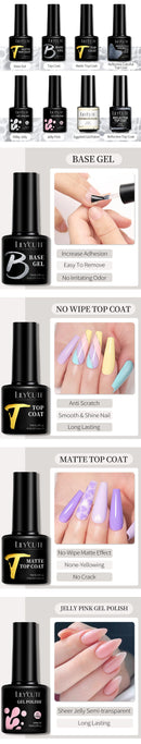 LILYCUTE 6pcs/3pcs/2pcs 7ml Functional Gel Nail Art Set with Base Gel and Top Coat Semi Permanent Soak Off UV Varnish Manicure