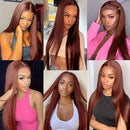 #33 Auburn Reddish Brown Colored Bone Straight Human Hair Bundles with HD Closure 4x4 13x4 Lace Closure And Bundles Raw Hair