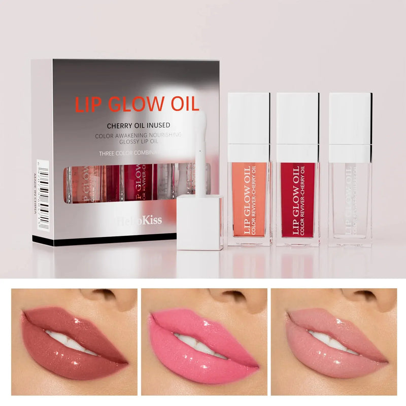Crystal Jelly Moisturizing Lip Oil Set Lip Gloss Makeup Sexy Plump Lip Glow Oil Tinted Lip Plumper Set
