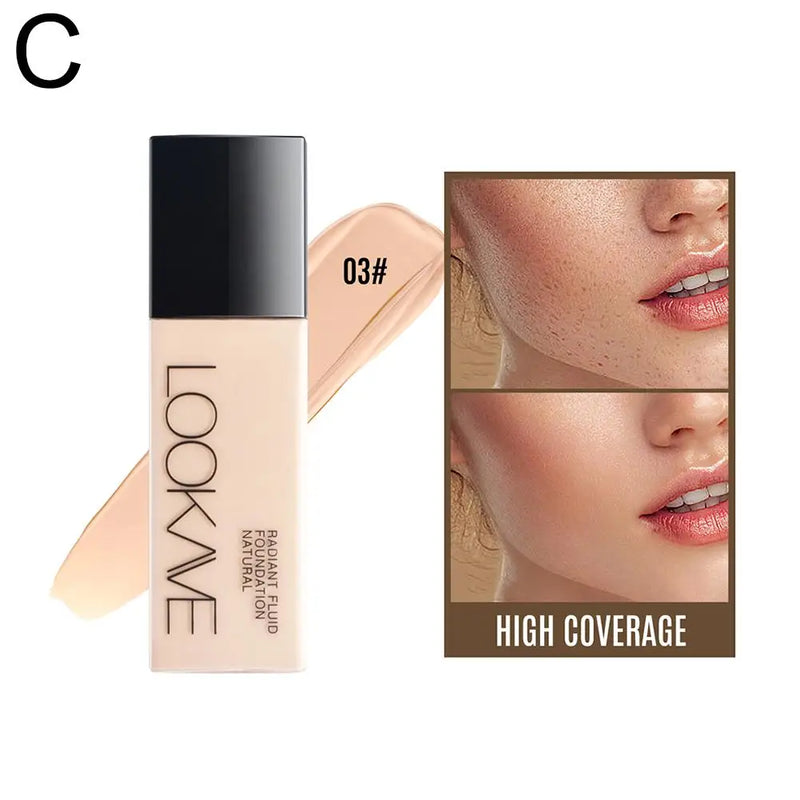 LOOKAVE Liquid Foundation Long Lasting Full Coverage Natural Matte Liquid Foundation Moisturizing Concealer CC Cream Base Makeup