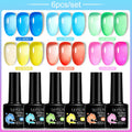 LILYCUTE 6PCs/SET 7ML Jelly Sea Glass Nail Gel Polish Spring Translucent Pink Nude Semi Permanent Soak Off Nail Art Manicure Kit