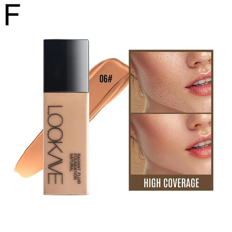 LOOKAVE Liquid Foundation Long Lasting Full Coverage Natural Matte Liquid Foundation Moisturizing Concealer CC Cream Base Makeup