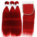 Hot Red Straight Bundles With HD Closure Brazilian Straight Human Hair Red 3/4 Bundles With Closure Raw Human Hair Extensions