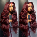 99J Burgundy Pre Impregnated Lace Women's Front Hair 250% Density 13x4 Body Wave HD Transparent Lace Front Wig For Women