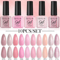 LILYCUTE 10PCS/Set 7ml Gel Nail Polish Coffee Red Pink Nude Gel Varnish Semi Permanent Soak Off UV LED Nail Art Manicure Kit