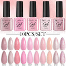 LILYCUTE 10PCS/Set 7ml Gel Nail Polish Coffee Red Pink Nude Gel Varnish Semi Permanent Soak Off UV LED Nail Art Manicure Kit