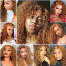 #27 Honey Blonde Kinky Curly Bundles Human Hair 10-30 Virgin Brazilian Curly Hair Weaves Soft Bouncy Wet Wavy Colored Human Hair