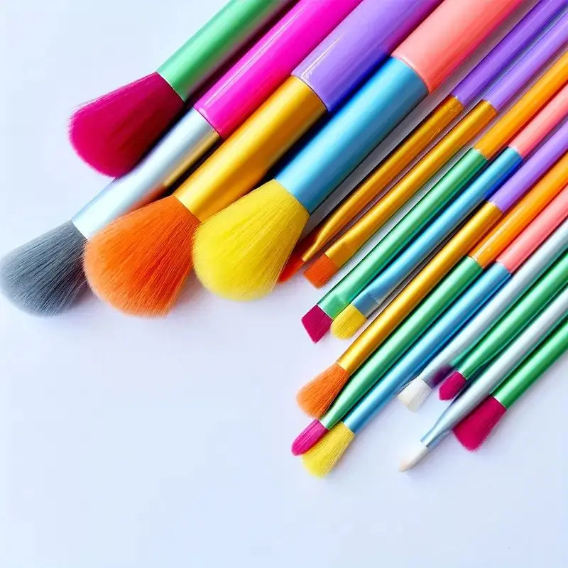 15 PCs Rainbow Color High Quality Makeup Brush Set - Perfect for Eyeshadow, Foundation, and Cosmetic Tools