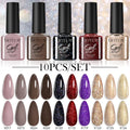 LILYCUTE 10PCS/Set 7ml Gel Nail Polish Coffee Red Pink Nude Gel Varnish Semi Permanent Soak Off UV LED Nail Art Manicure Kit