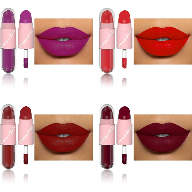 18 Colors 2 in 1 Matte Lipstick Liquid Purple Lip Glaze Double Head Lip Makeup Lasting Waterproof Velvet Sexy Dark Red Lipsticks