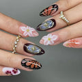 24pcs White Flower Fake Nail Tips Ins Yellow Pink Blush False Nails Wearable Full Cover European Almond Shaped Press on Nails