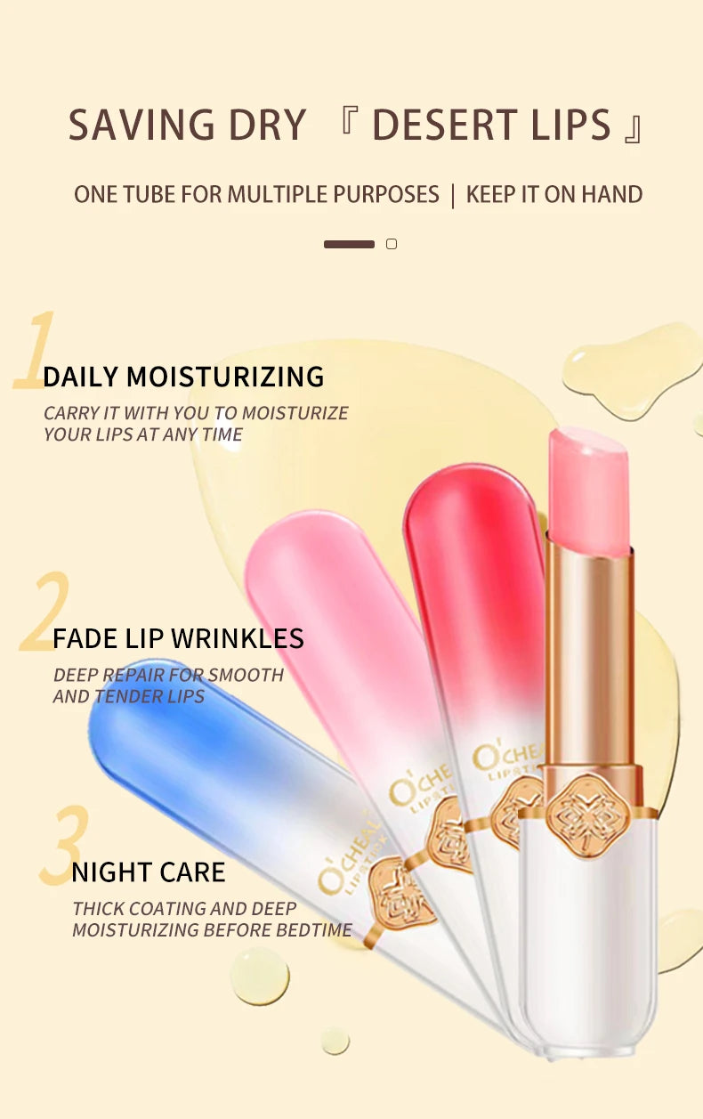 O'CHEAL Color Fruit Lipstick Peach Temperature Changing Lip balm Moisturizing Waterproof Long Lasting Moisturizes Lip Balm