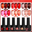 LILYCUTE 6PCs/SET 7ML Jelly Sea Glass Nail Gel Polish Spring Translucent Pink Nude Semi Permanent Soak Off Nail Art Manicure Kit