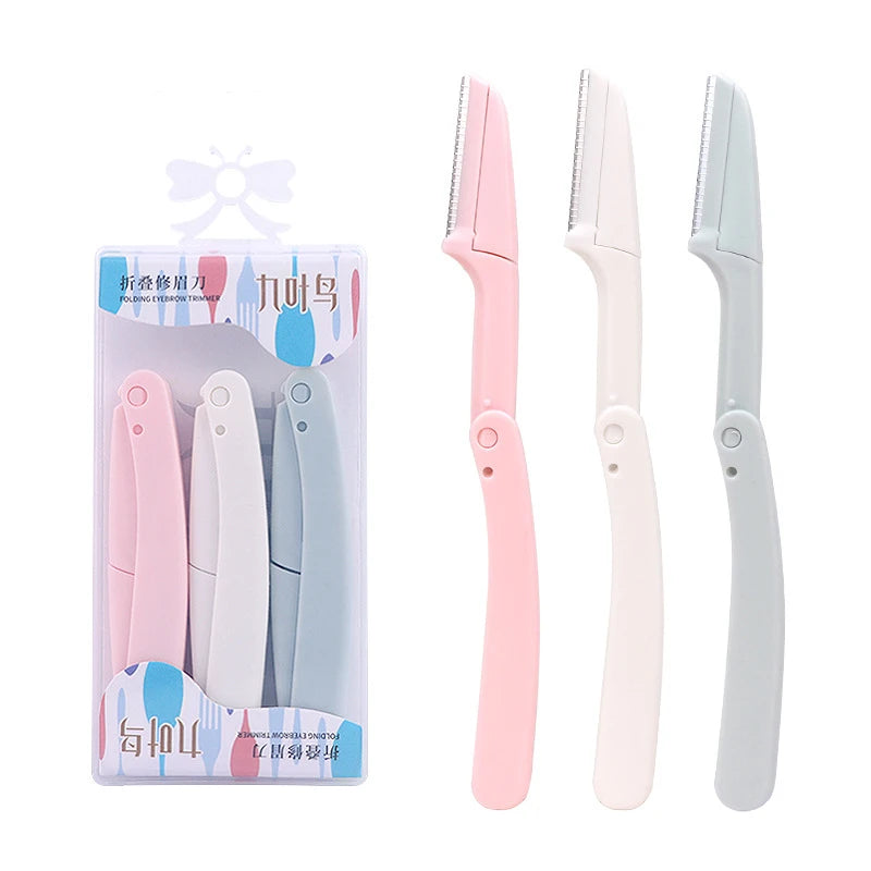 Karsyngirl 3pcs Fold Eyebrow Trimmer Scissors Hair Remover Eyebrow Comb Razor Eyebrow Clip Makeup Tools Face Razor for Women