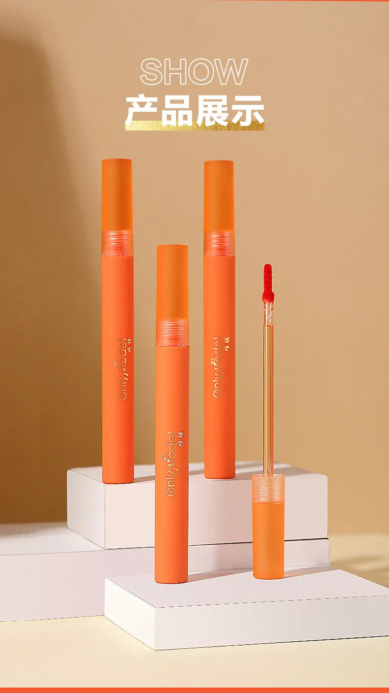 Bright Orange Color Lip Glaze Carrot Matte Velvet Liquid Lip Gloss Easy to Apply Lasting Lipstick Korea Lips Makeup Cosmetics