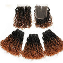Ombre Brown T1b/30 Mongolian Pixie Curls Hair Weave Bundles with Closure Human Hair Bundles And Closure Frontal with Bundles