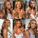 P4/27 Highlight Human Hair Body Wave Bundles With HD Lace Closure And Frontal Unprocessed Virgin Brazilian 3/4 Bundles And Front