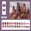 24pcs White Flower Fake Nail Tips Ins Yellow Pink Blush False Nails Wearable Full Cover European Almond Shaped Press on Nails