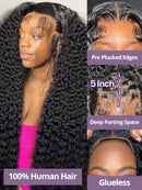 40 Inch Natural Black Water Deep Wave Human Hair Wigs For Women, 13x4 13x6 HD Transparent Lace Frontal Wig 200 Density Pre Plucked Glueless Lace Front Wig