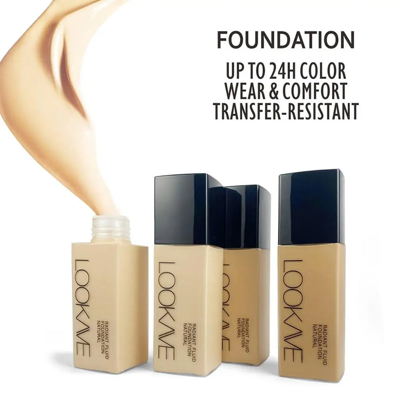 LOOKAVE Liquid Foundation Long Lasting Full Coverage Natural Matte Liquid Foundation Moisturizing Concealer CC Cream Base Makeup