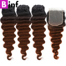 T1b/30 Ombre Brown Loose Deep Wave Bundles With HD Closure Raw Human Hair Weave 3/4 Bundles with Closure Frontal Preplucked