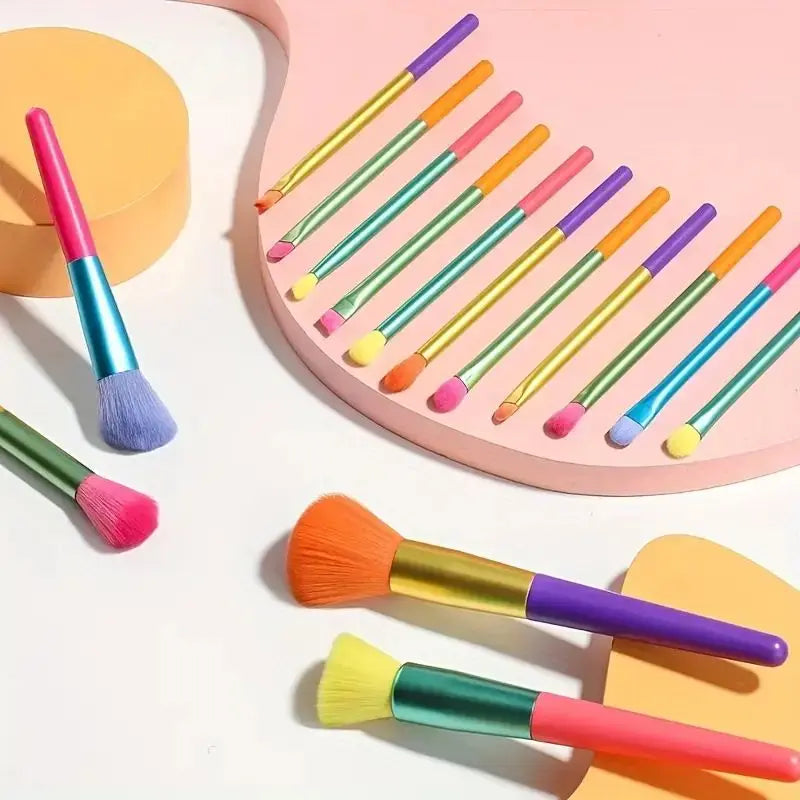 15 PCs Rainbow Color High Quality Makeup Brush Set - Perfect for Eyeshadow, Foundation, and Cosmetic Tools