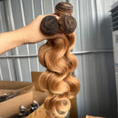 #27 Honey Brown Body Wave Bundles With Closure Colored Human Hair Bundles With Closure Brazilian Hair Weave 3/4 Bundles And Fron