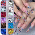 12Grids Ocean Gold Nail Art Charms Shell/Seahorse/Starfish White Half Round Pearl Gems 3D Mixed Punk Manicure Metal Rivets Studs