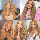 #27 Honey Brown Body Wave Bundles With Closure Colored Human Hair Bundles With Closure Brazilian Hair Weave 3/4 Bundles And Fron