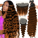T1b/30 Ombre Brown Loose Deep Wave Bundles With HD Closure Raw Human Hair Weave 3/4 Bundles with Closure Frontal Preplucked