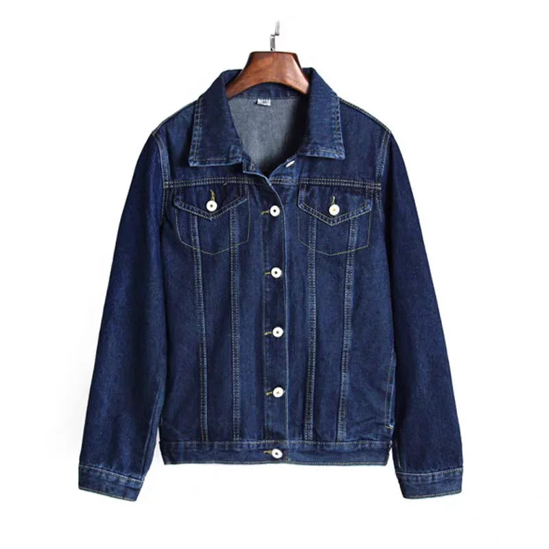 Autumn Korean Denim Coat for Women Loose BF Style Short Coats Style Casual Turndown Collar Cotton Blue Jean Jacket for Women