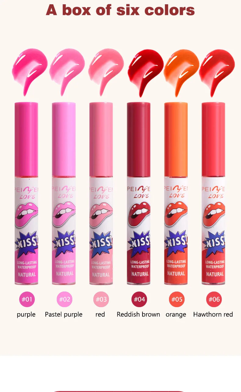 6 Colors Tattoo Magic Color Lip Stain Lip Tint Long Lasting Waterproof Lipstick Sets for Women Peel Off Colored Matte Sexy Color