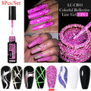 LILYCUTE 8pcs 5ML Metal Painting Reflective Glitter Liner Gel Nail Polish Sparkling French Line Gel Semi Permanent Nail Art