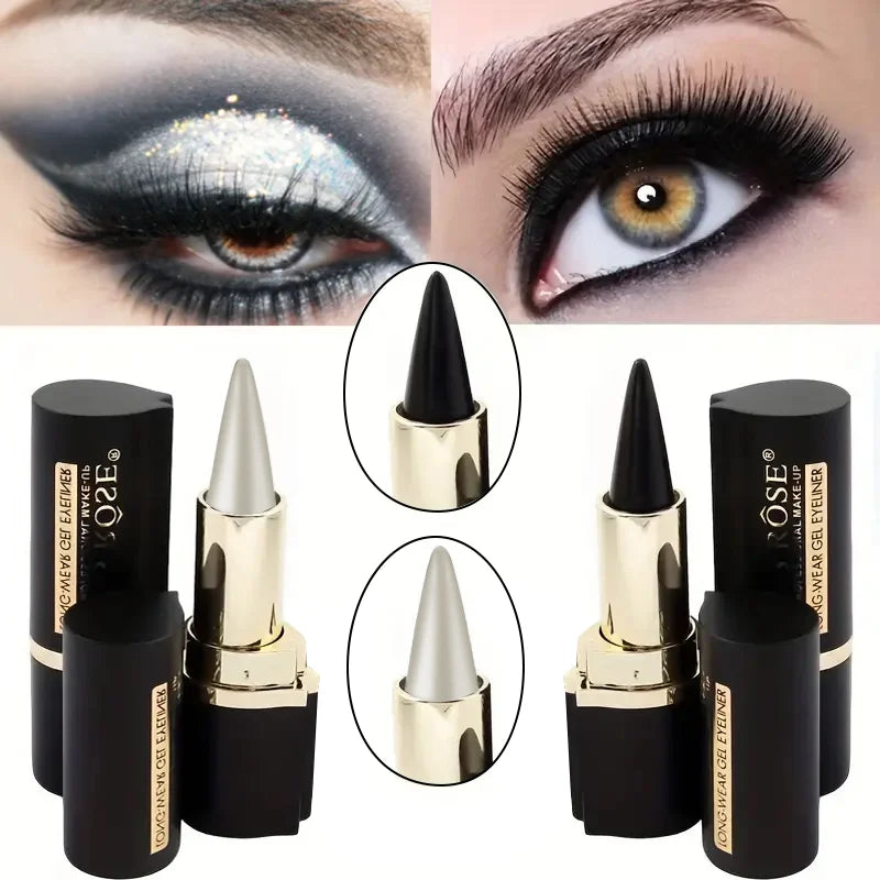 Black/Silver Creamy texture Eyeliner, 1 Count  2 Counts Easy Coloring  High Pier Pencil, Daily Makeup Accessories for Women and