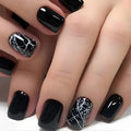 24Pcs Fashion Fake Nails Press on Short Square Head False Nail Art Black Starlit Sky Design Artifical Full Cover Nail Tips