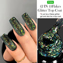 LILYCUTE 7ML Flakes Glitter Top Coat Gold Foil Effect 2 IN 1 Nail Art Gel Nail Polish Soak Off Semi Permanent Varnish For Nails