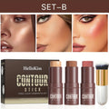 4pcs Contour Stick, Highlighter Stick, Blush Stick 4pcs Cream Contour Kit with Contour Brush, Create Face Contour, Non-greasy