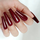 24Pcs Artificial Press On Fake Nail With Jelly Glue Super Long Ballerina Coffin False Nail DIY Wine Red Finger Tip Manicure Tool